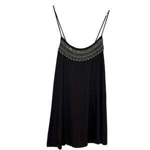 AMERICAN EAGLE Boho Western Slip Babydoll Dress Beaded Neck Y2K Style Blue Sz M